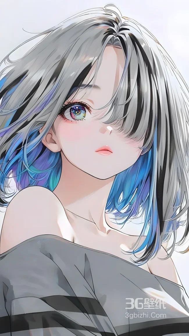 二次元银蓝渐变发少女·多彩眼眸 唯美动漫风高人气壁纸1