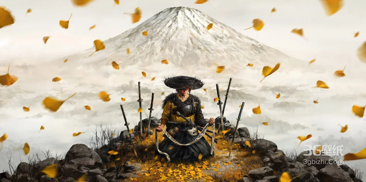 日式古风武士·富士山银杏 宽屏东方武道壁纸推荐1