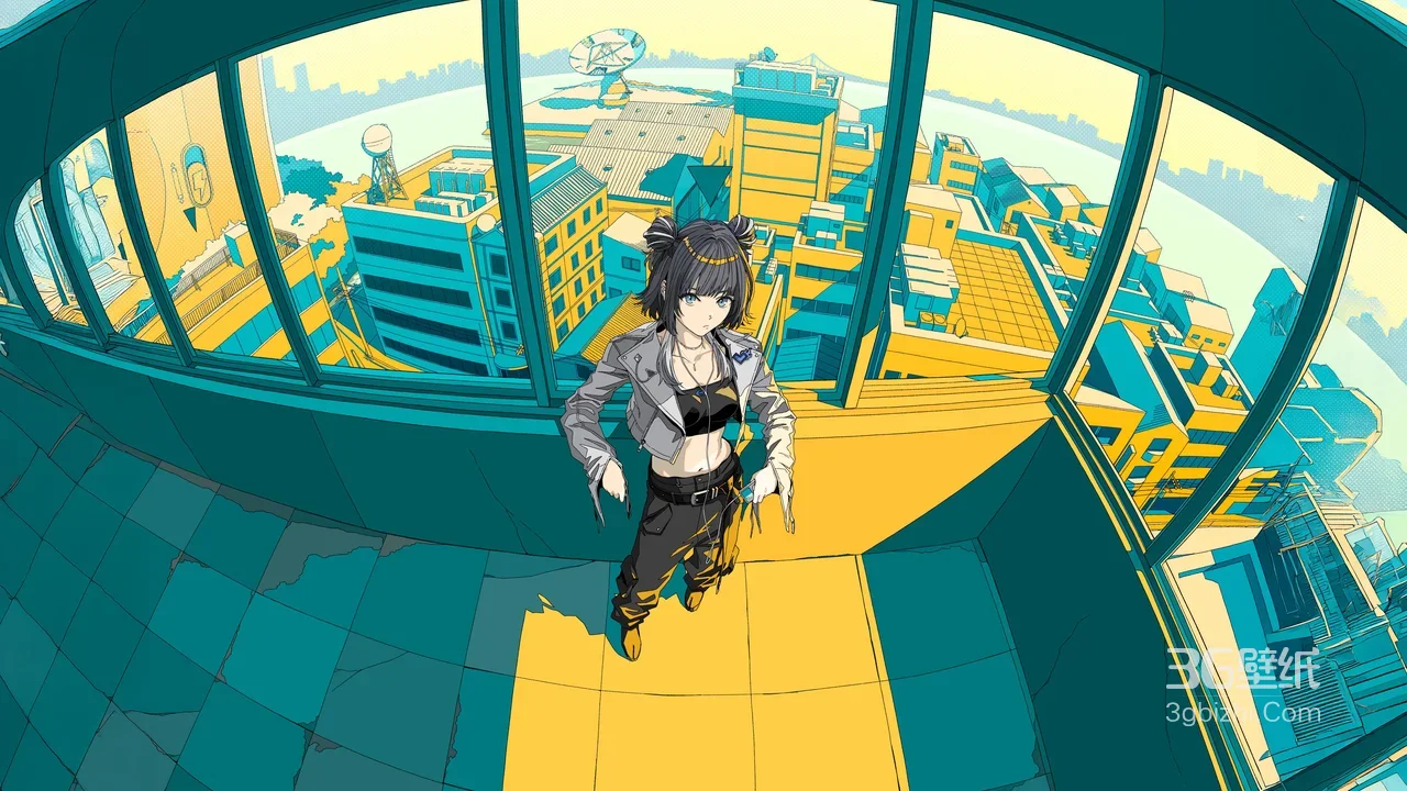 双马尾酷飒少女·国漫赛博风 赛博都市电脑壁纸1