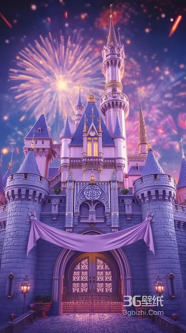 梦幻迪士尼城堡·烟花绽放 唯美童话风手机壁纸1