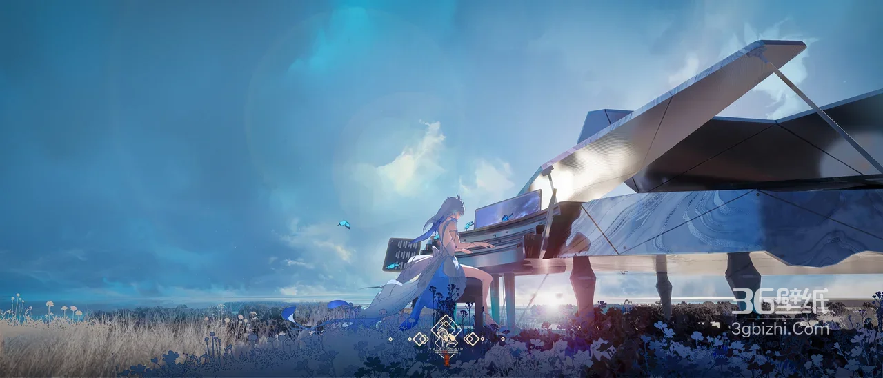 鸣潮琴女角色·唯美草原钢琴演奏 游戏宽屏电脑壁纸1