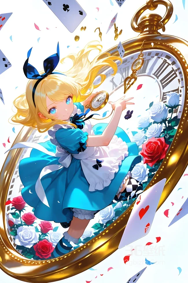 爱丽丝·怀表玫瑰时钟 二次元童话风 爱丽丝梦游仙境主题壁纸1