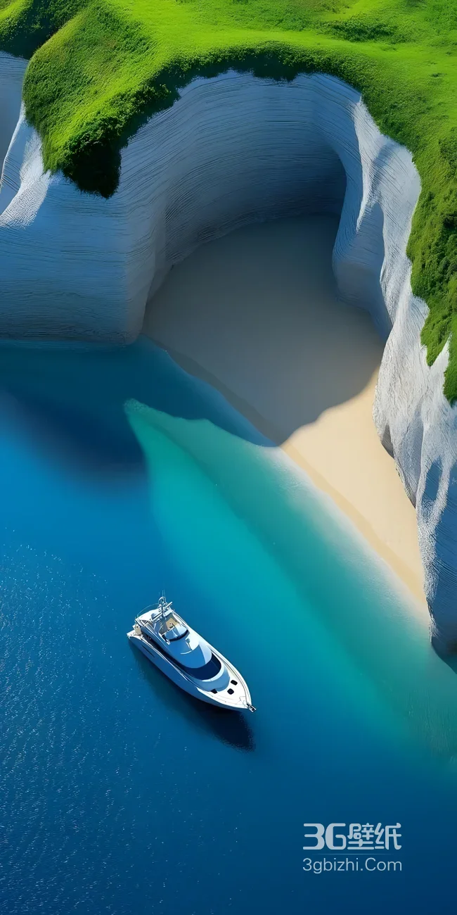 海边悬崖游艇·唯美写实风 隐秘海湾度假感手机壁纸热搜款1