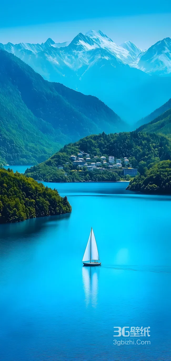 湖光山色帆船小镇·唯美清新自然风景手机壁纸（超高清自然风景壁纸）1