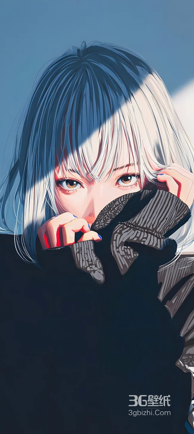 银发少女·光影交错 唯美插画风二次元壁纸（治愈系少女壁纸）1