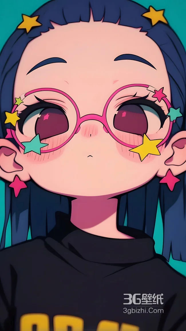 蓝发少女·星星眼镜耳饰 二次元卡通风 高人气动漫壁纸1