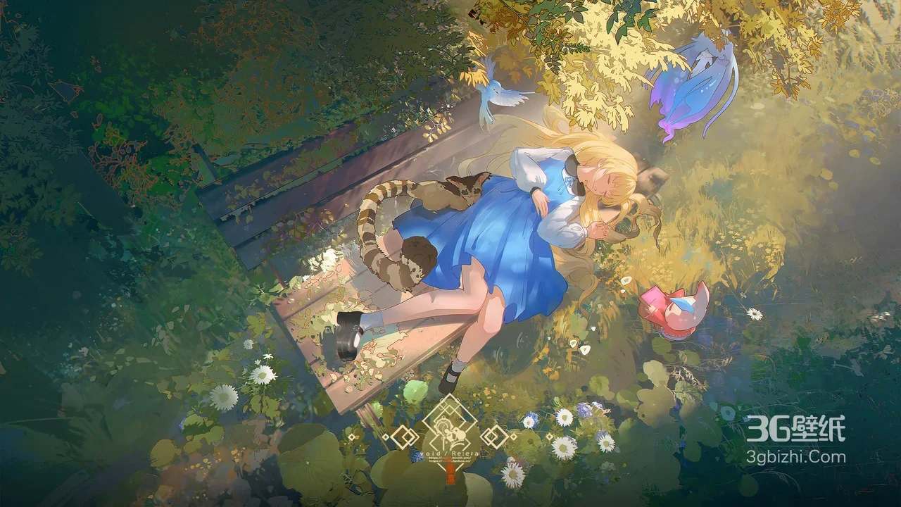 金发少女·沉睡森林长椅 二次元唯美奇幻电脑壁纸1