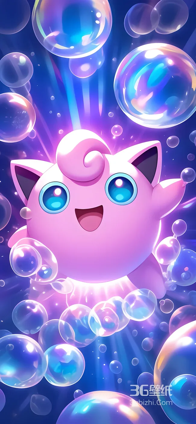 胖丁·泡泡环绕 梦幻炫光宝可梦手机壁纸（高人气宝可梦壁纸）1