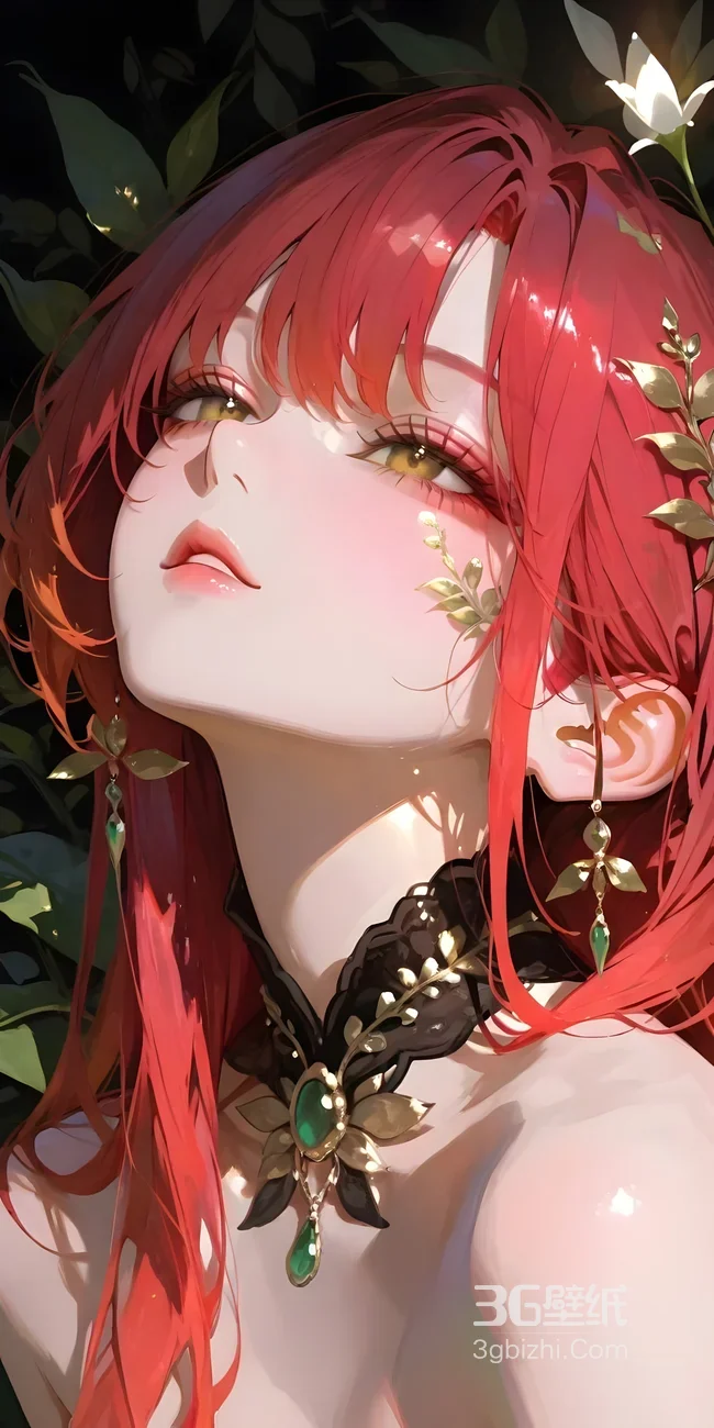 二次元唯美红发精灵少女 森系梦幻手机壁纸1