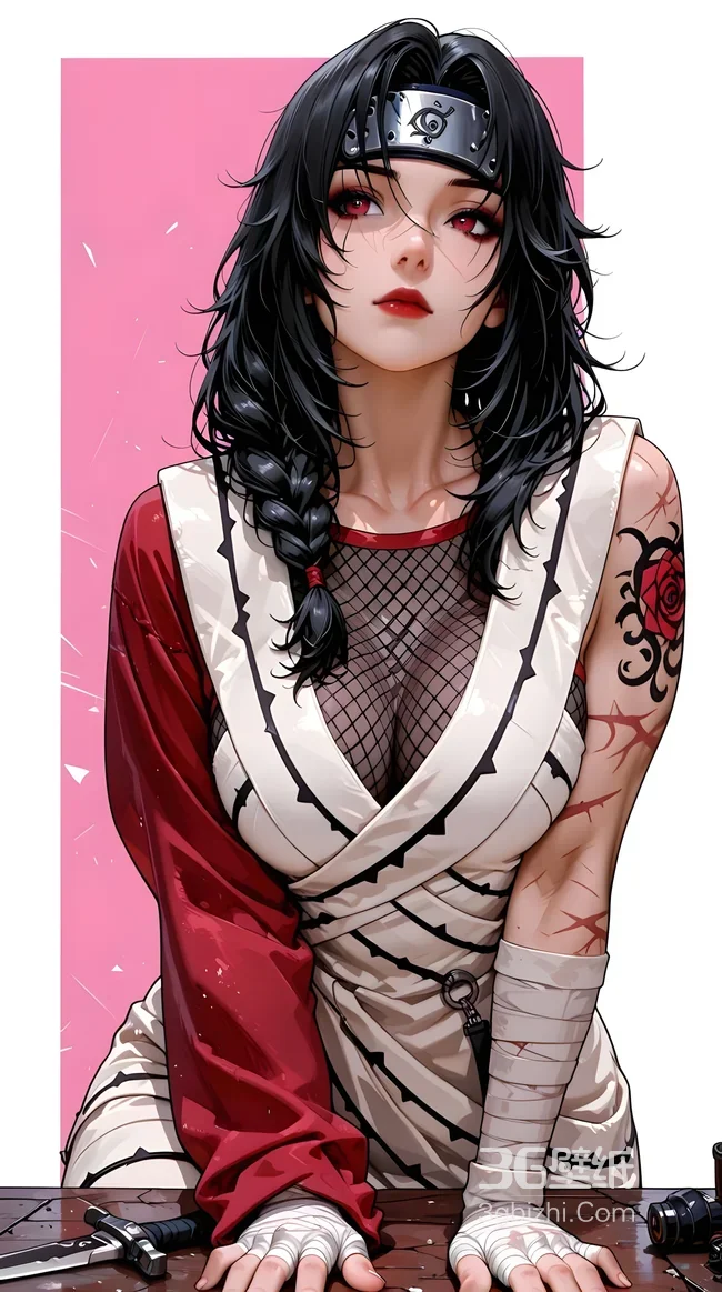 火影护额女忍者·玫瑰纹身渔网装 二次元超飒壁纸 高人气动漫风壁纸1