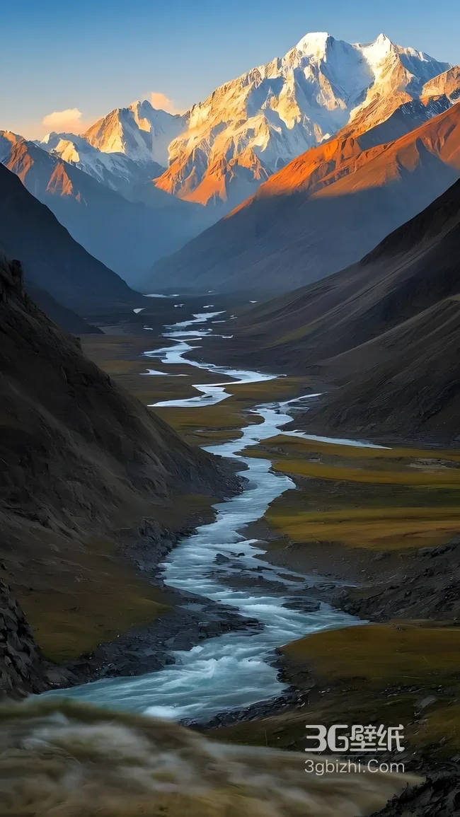 雪山峡谷溪流·唯美写实·高清自然风景手机壁纸1