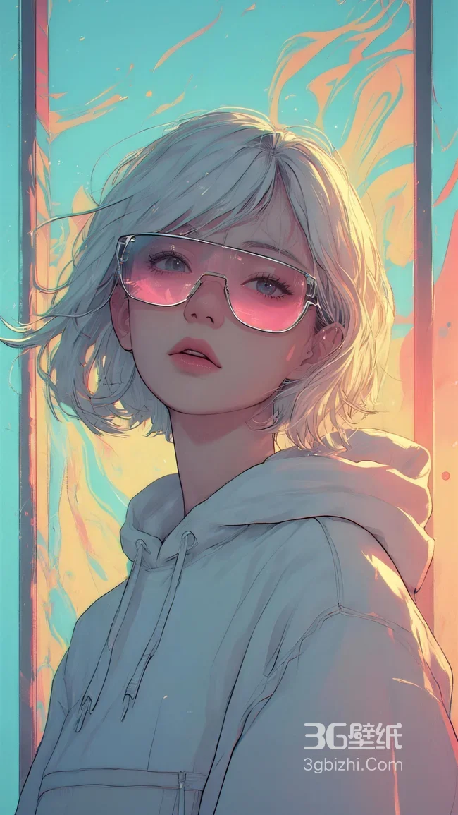 短发少女·粉镜连帽衫 赛博朋克风 高人气竖屏手机壁纸1