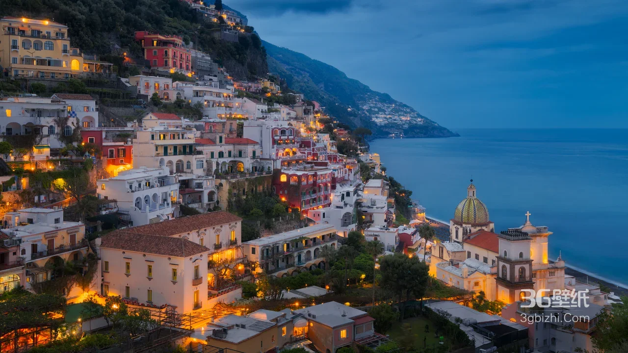 波西塔诺小镇夜景·唯美地中海风 意大利海岸电脑壁纸1