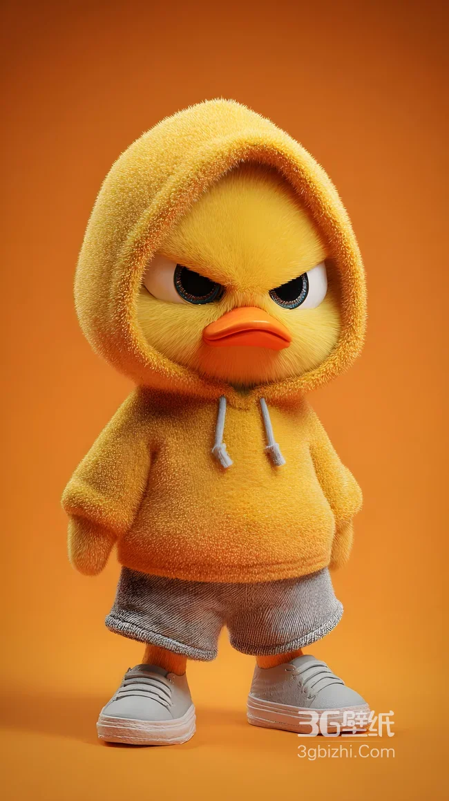 愤怒小黄鸭·毛绒连帽潮装 3D萌酷手机壁纸1