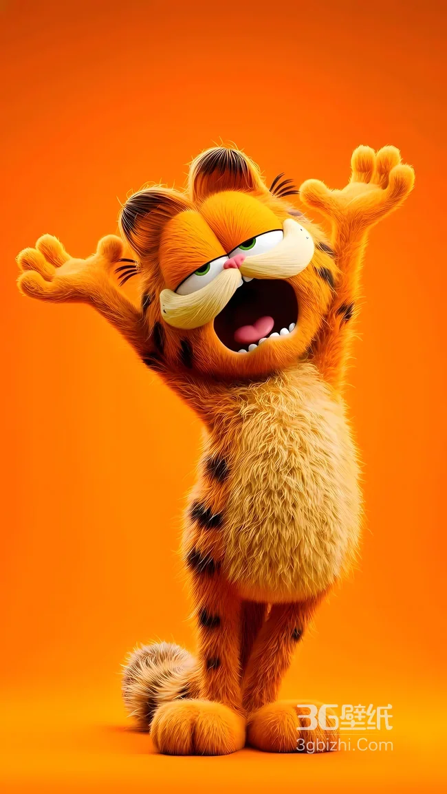 加菲猫·哈欠伸懒腰 3D毛绒卡通动画治愈壁纸1