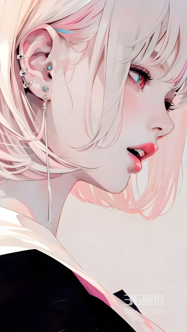 银发粉调耳饰少女·唯美二次元原创插画 高热度少女壁纸1