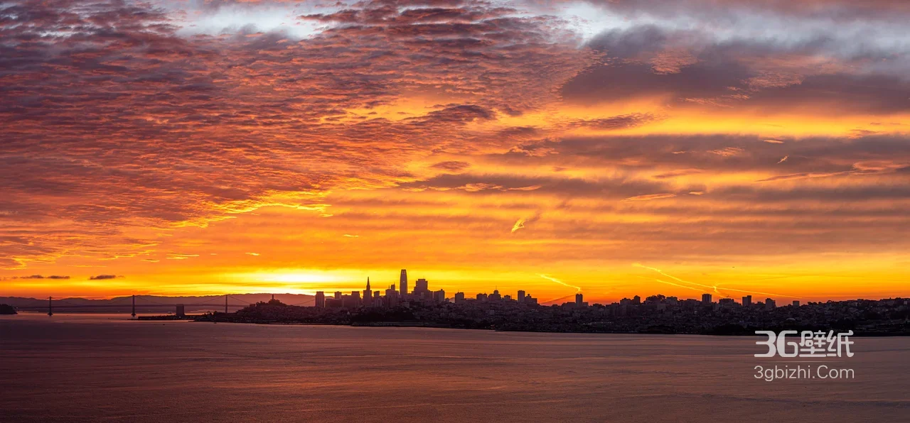 旧金山天际线·唯美暖调日落 宽屏车机壁纸1