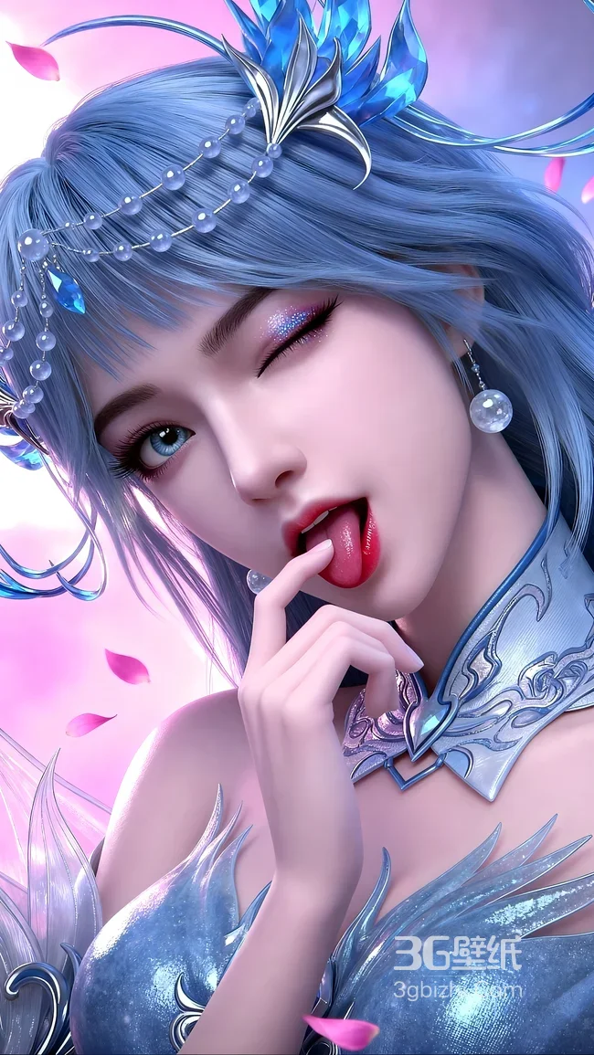 蓝发水晶饰少女·国漫唯美风 二次元游戏壁纸1