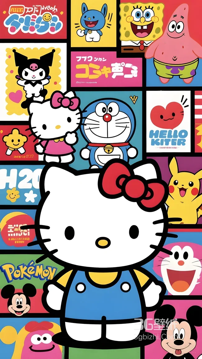Hello Kitty·卡通IP拼贴 日系可爱风手机壁纸（经典角色集合）1