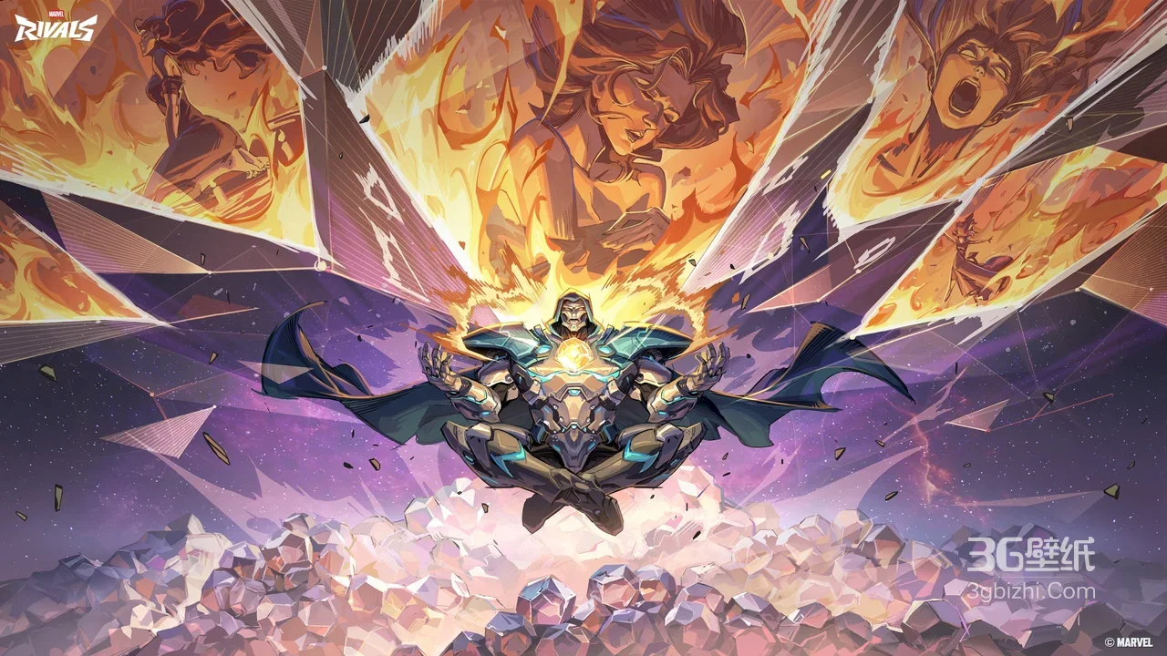 漫威Rivals科技战甲角色能量爆发 漫画风宽屏电脑壁纸1