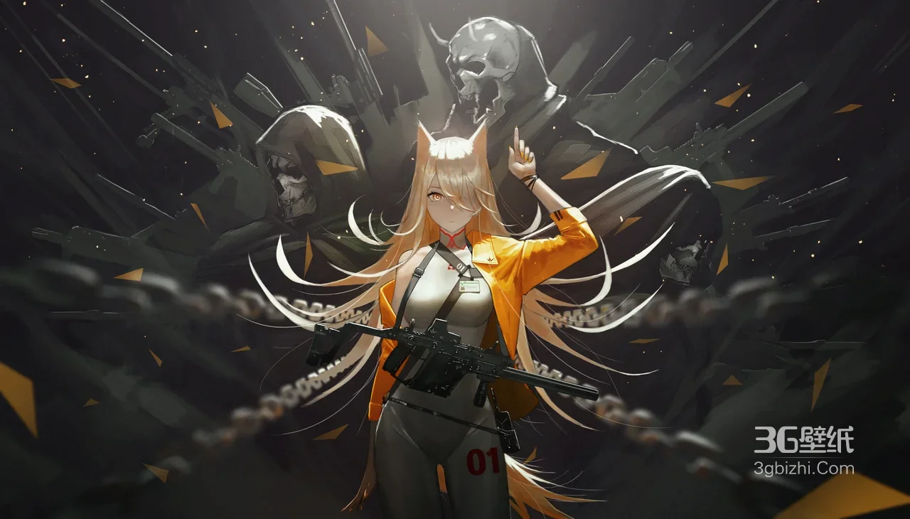 狐耳少女·持枪战斗 暗黑二次元游戏风电脑壁纸（暗黑系游戏角色壁纸）1