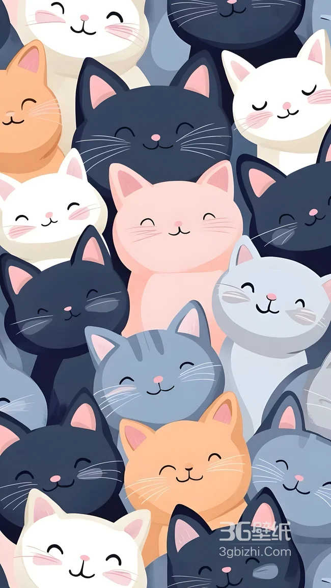 治愈系卡通猫咪群·软萌微笑手机壁纸热门款1