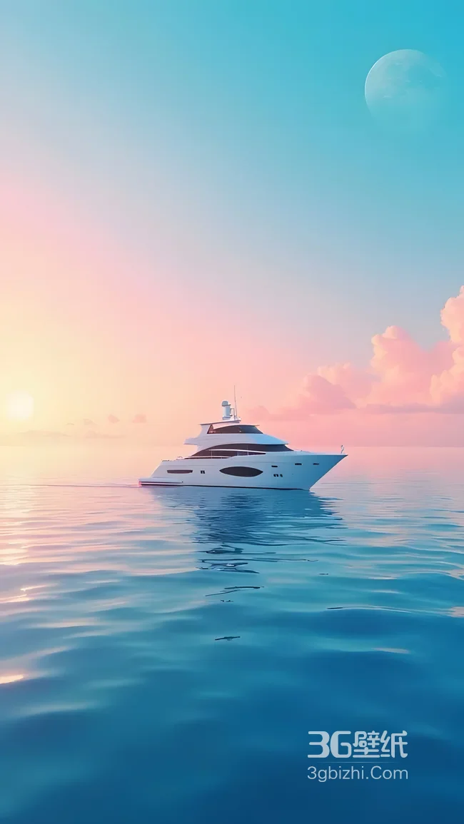 游艇海面·唯美梦幻日出 清新治愈手机壁纸1