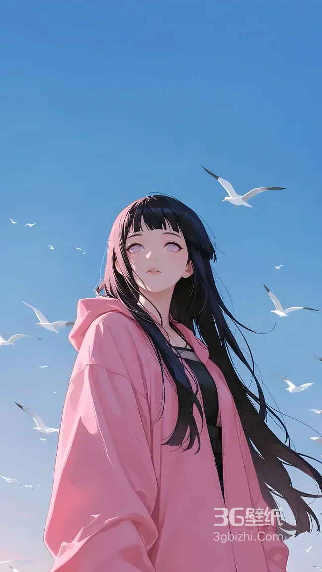 日向雏田·粉衣映晴空 二次元唯美清新治愈手机壁纸1