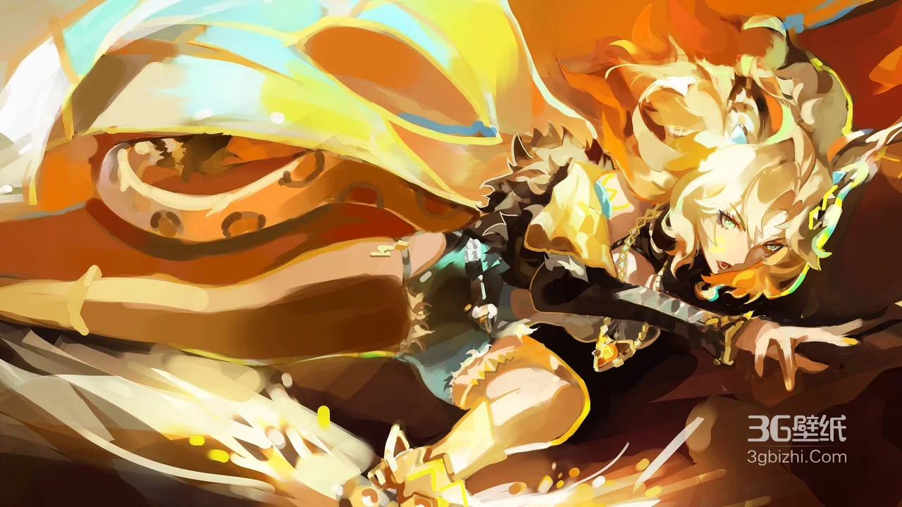 金发战姬火焰迸发 二次元热血游戏战斗壁纸1