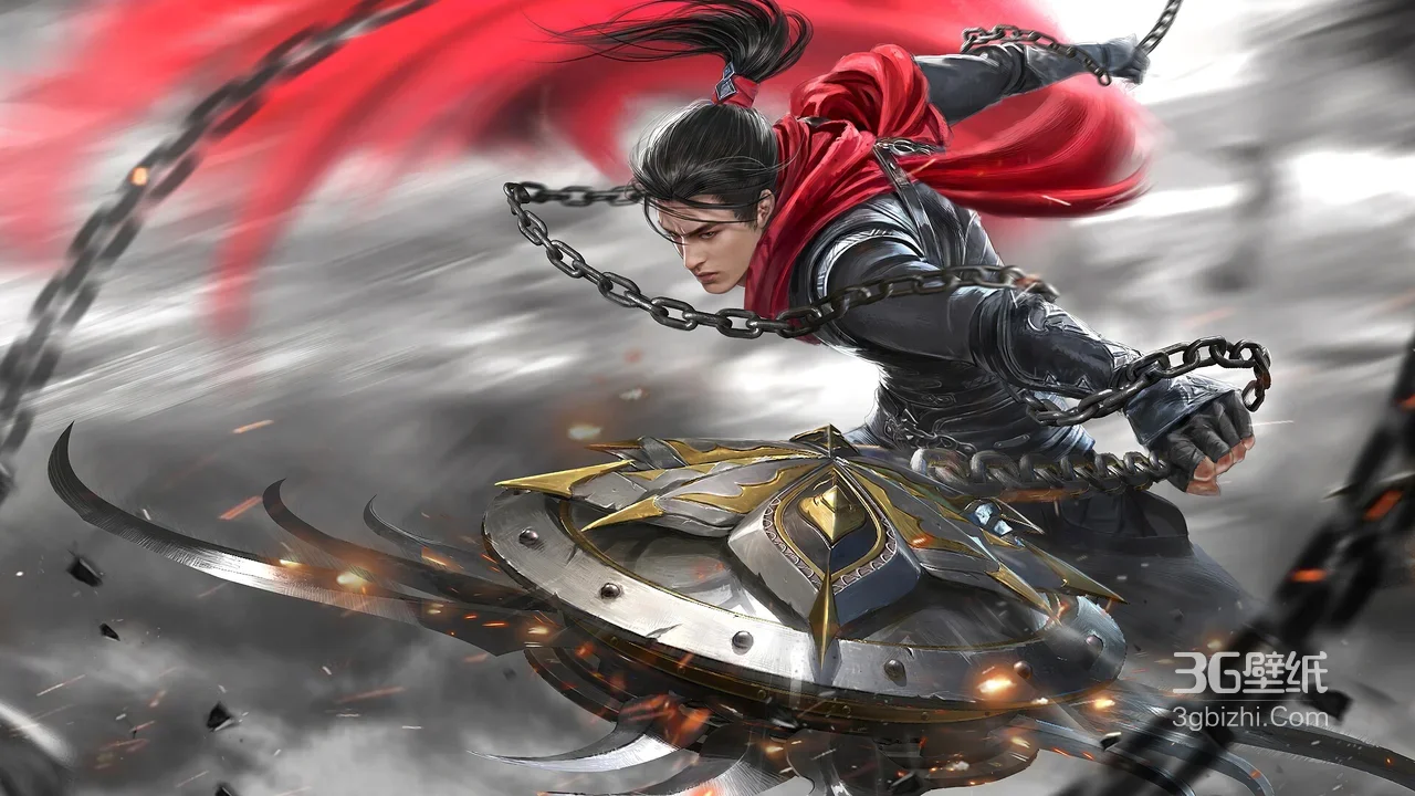 国风游戏帅哥·锁链飞盘激战·写实武侠高燃电脑壁纸1