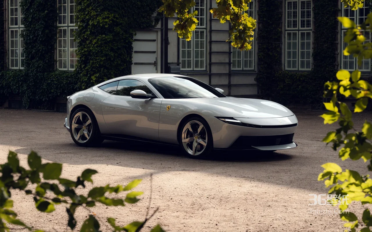 法拉利跑车·精致写实风·复古建筑前 超跑电脑壁纸1