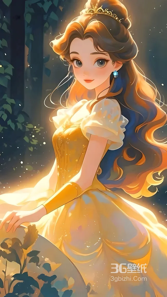 贝儿·金黄礼裙 唯美梦幻风 迪士尼《美女与野兽》 高清公主壁纸1