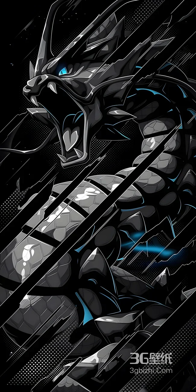 暗黑机械龙·蓝芒鳞甲 赛博宝可梦风壁纸1