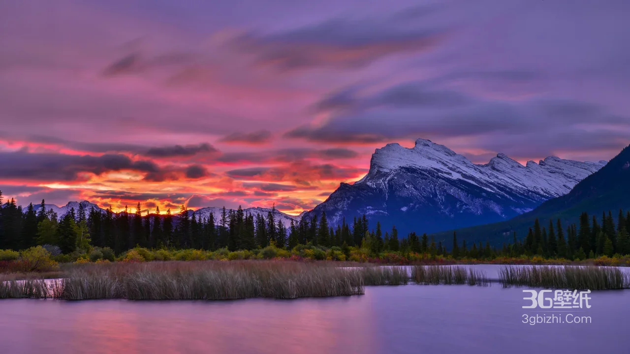 雪山湖泊森林黄昏·唯美梦幻·自然风景电脑壁纸1