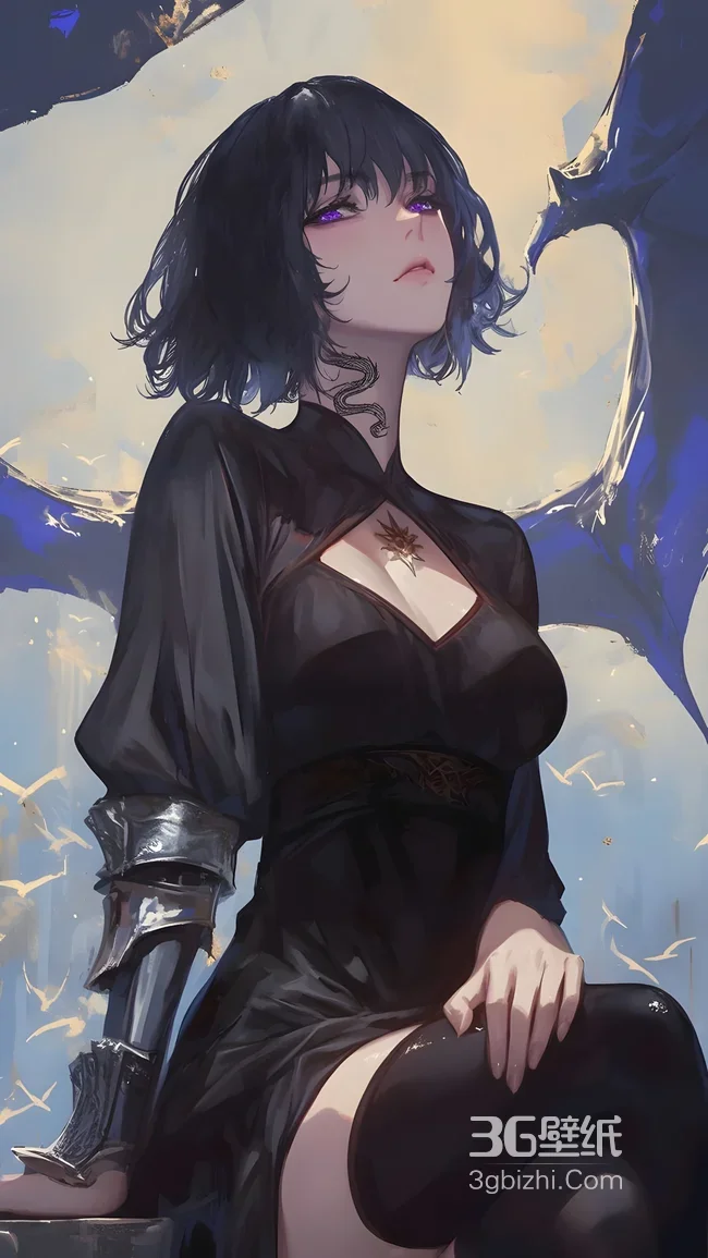 暗黑系二次元少女·蛇纹身恶魔翅膀 游戏风超酷手机壁纸1