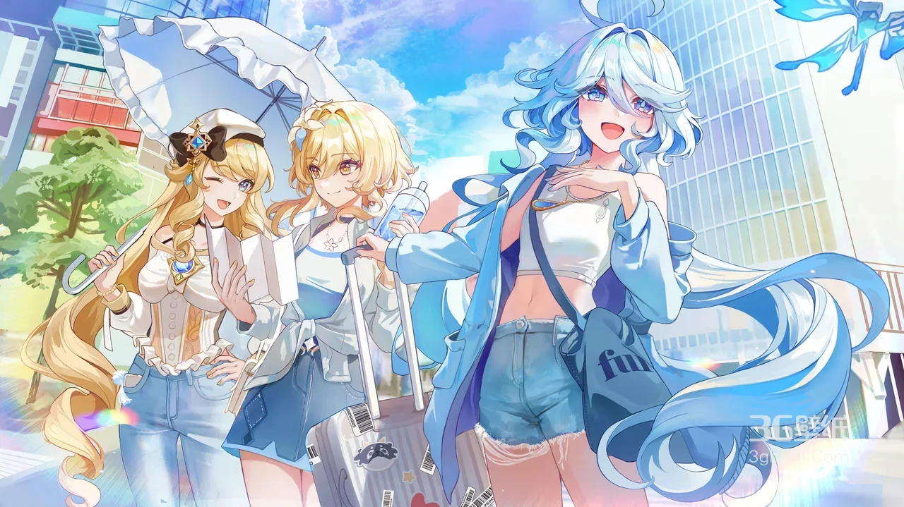 蓝发金发少女·都市旅行 清新二次元超高清电脑壁纸1