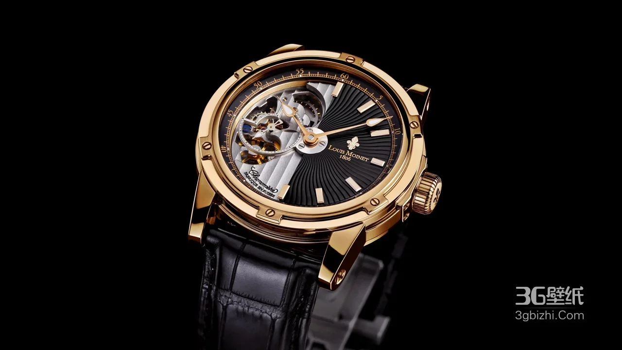 路易莫奈机械腕表·奢华黑金风 高端钟表美学电脑壁纸1