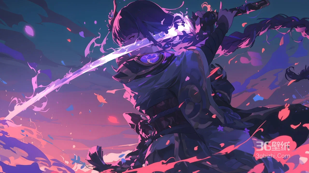 原神雷电将军·紫电太刀斩 二次元国风高燃战斗壁纸1