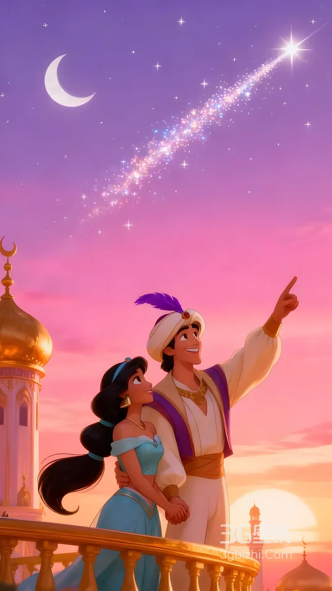 阿拉丁&茉莉公主 梦幻童话风 迪士尼《阿拉丁》动画壁纸1