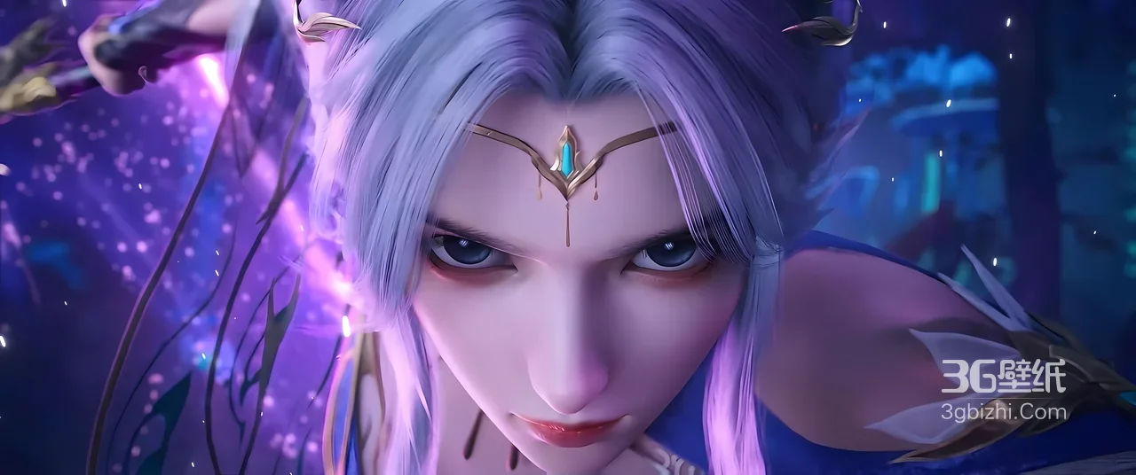 国漫银发角色·紫焰萦绕 唯美战斗风 国漫电脑壁纸精选1