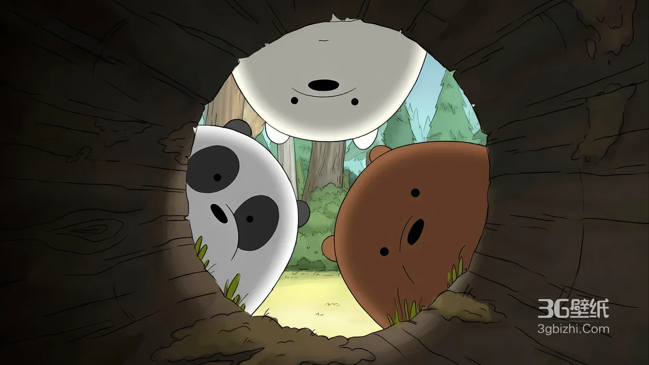 咱们裸熊三兄弟·树洞窥探 动漫治愈风电脑壁纸1
