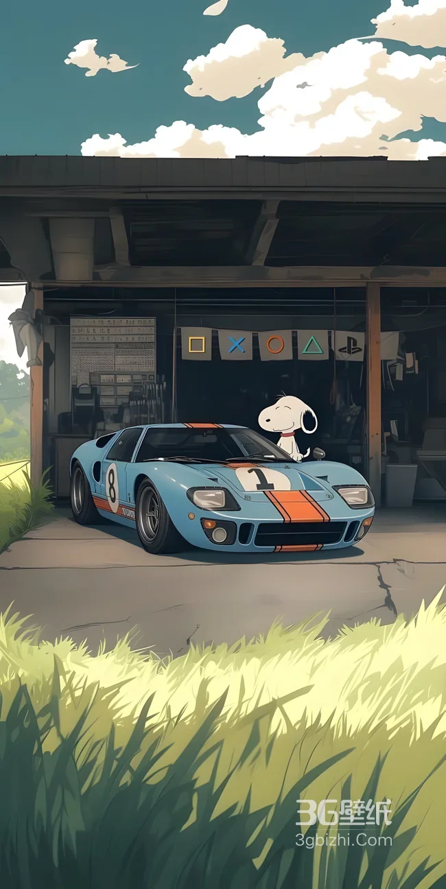 史努比陪伴福特GT40 治愈二次元车库 高人气卡通壁纸1
