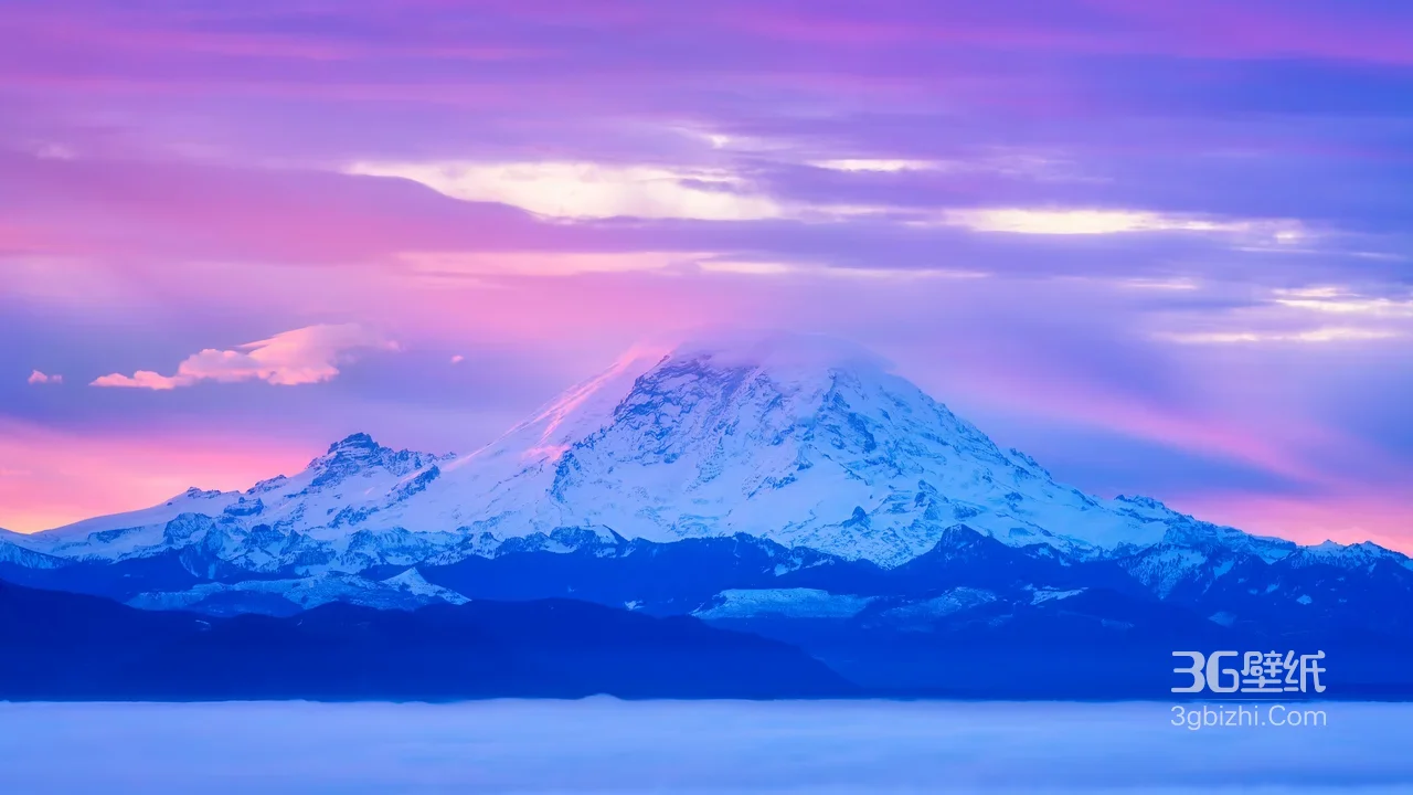 粉紫霞光雪山云海·唯美风 高清电脑壁纸1