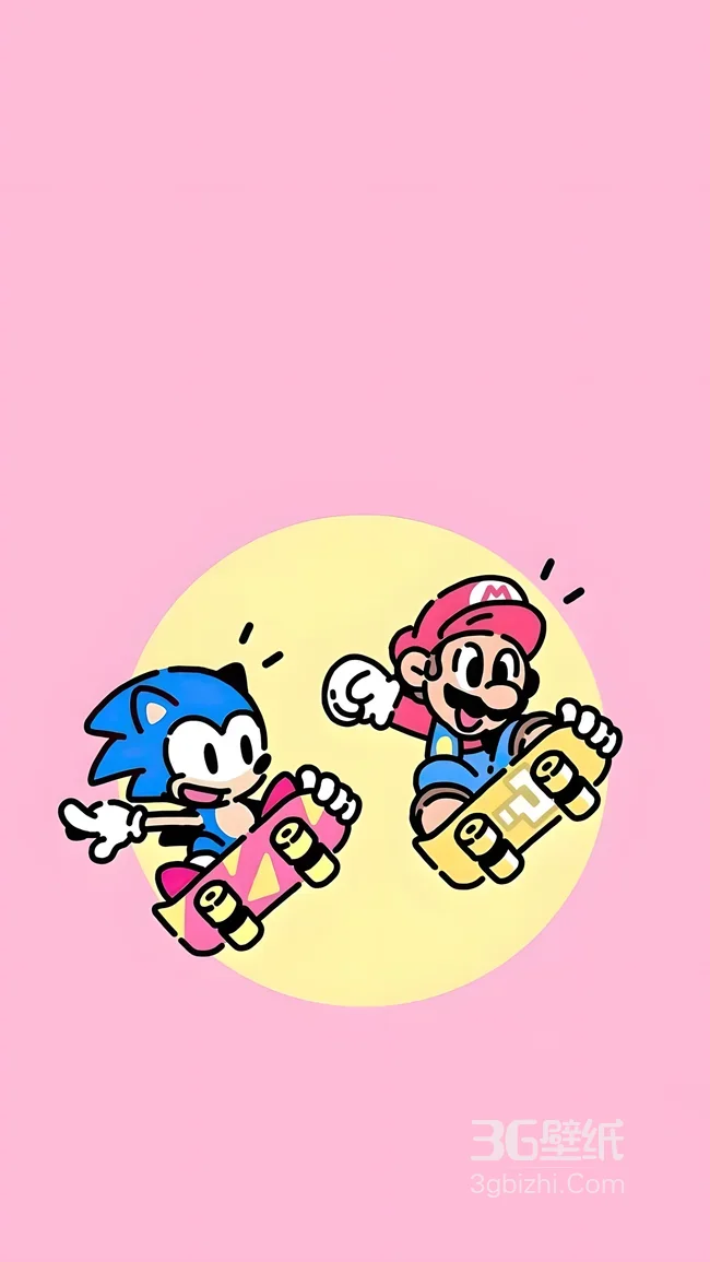 索尼克&马里奥·滑板同游 清新童趣游戏风壁纸1