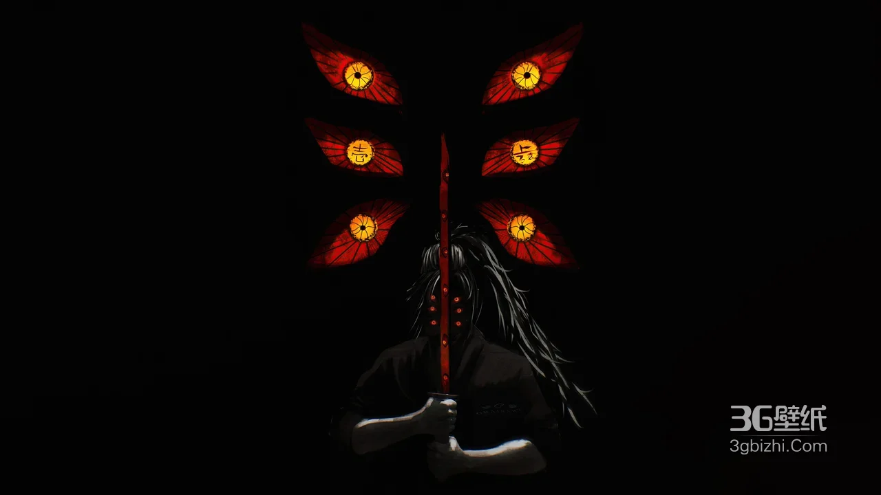持红刃暗黑人物·六眼翼日式动漫风 暗黑系动漫桌面背景1