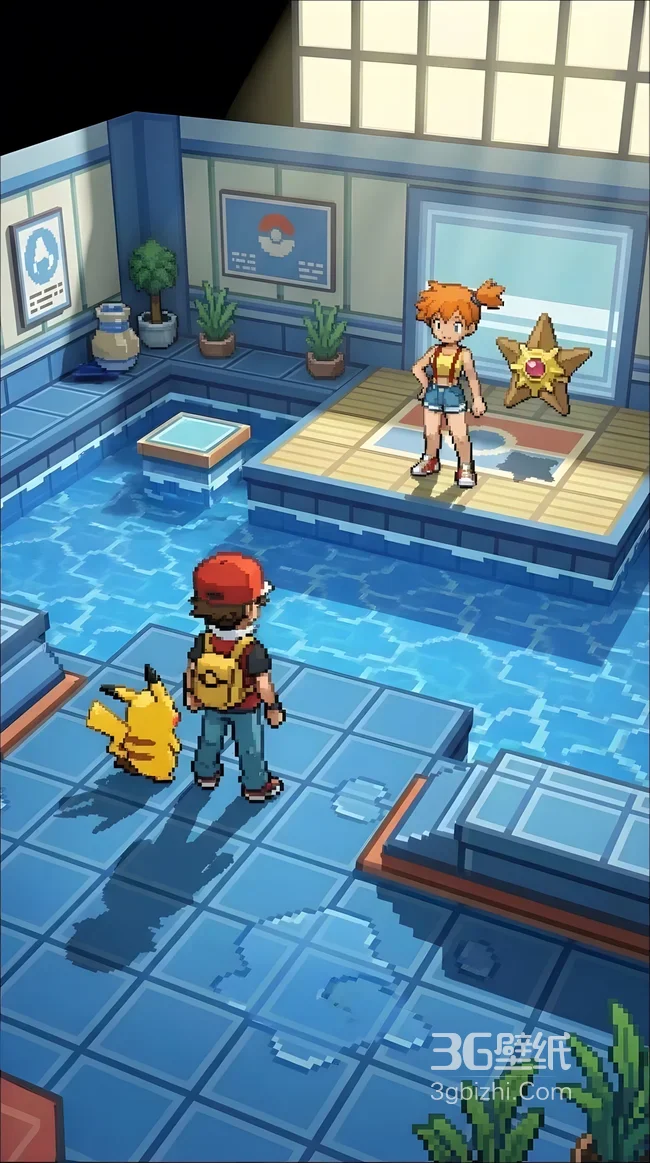 小智·皮卡丘&小霞·海星星 宝可梦像素游戏场景 高适配手机壁纸1
