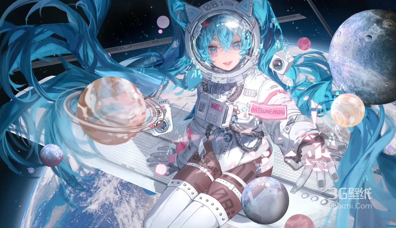 初音未来·宇航服宇宙漫游 二次元科幻Vocaloid壁纸1