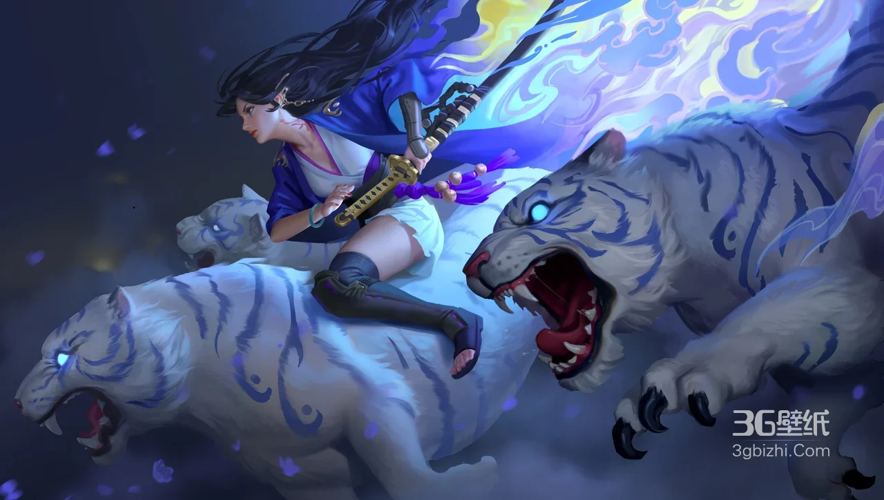 国风女武士·驭三白虎冲锋 玄幻高燃战斗壁纸1