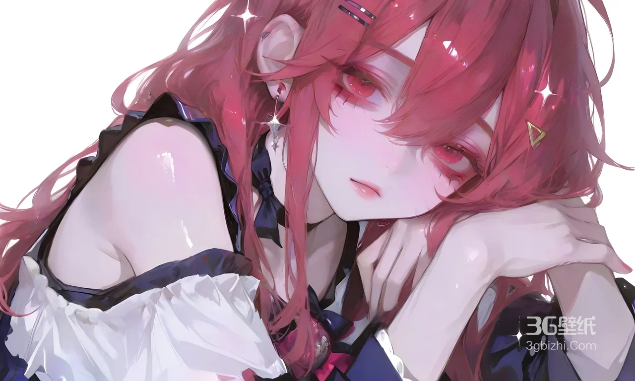 红发少女·慵懒姿态 二次元唯美风插画 高质感宽屏电脑壁纸1