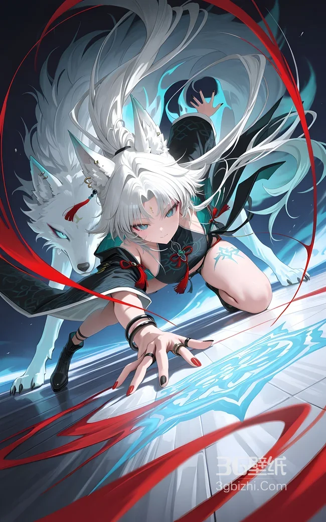 兽耳白发少女·白狼相伴 国漫战斗风手机壁纸热门款1